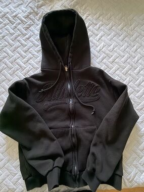 Athletic Script Zip-Up Hoodie - Black